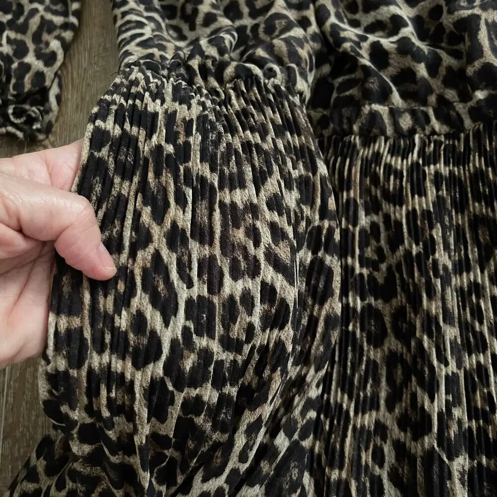 Michael Kors Women's Cold Shoulder Long Sleeves Leopard Print Maxi Dress Size XL